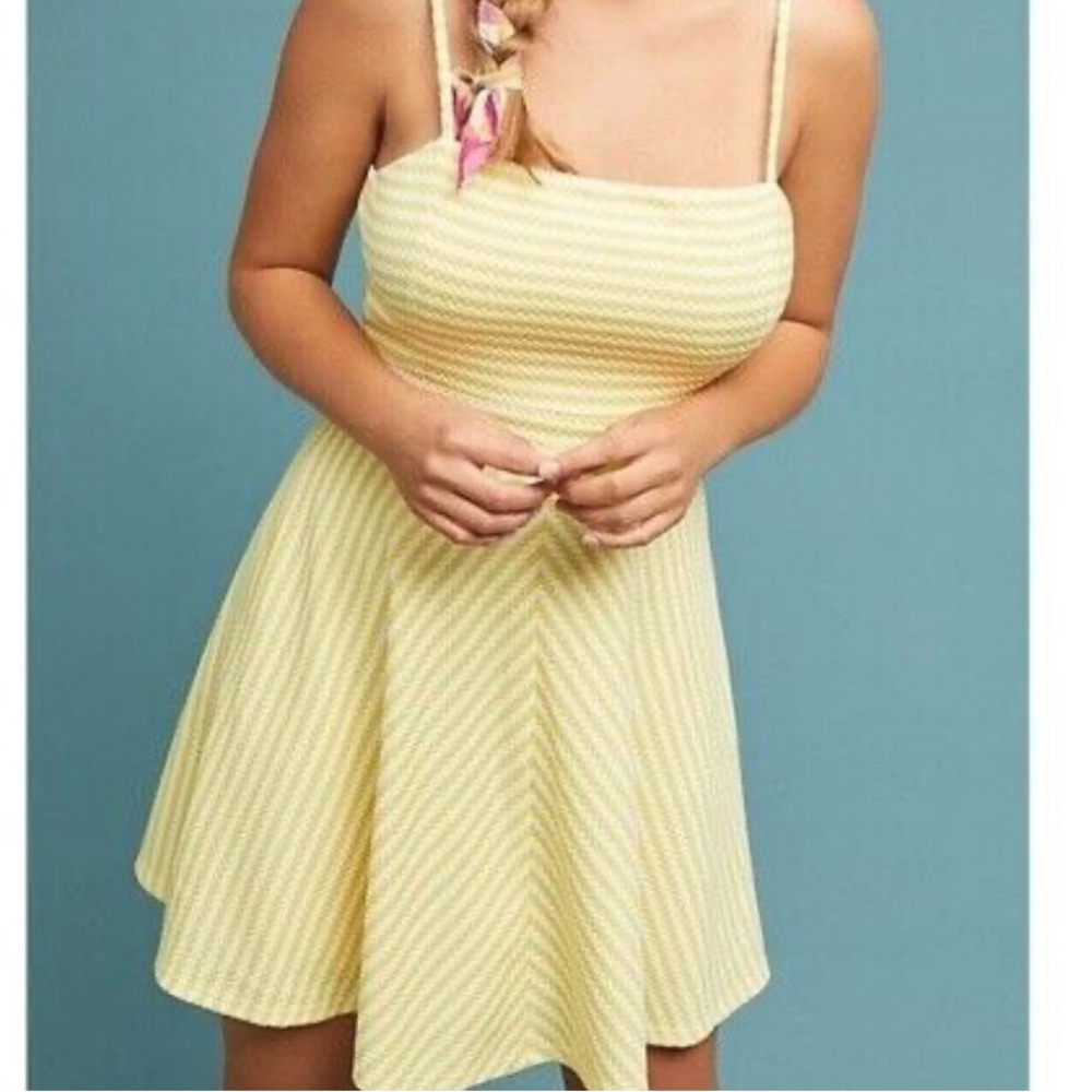 Anthropology Molly Textured stripe Dress. Yellow. Xs
